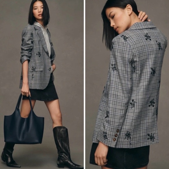 Anthropologie Jackets & Blazers - Anthropologie Dolan Gray Plaid Embroidered Blazer